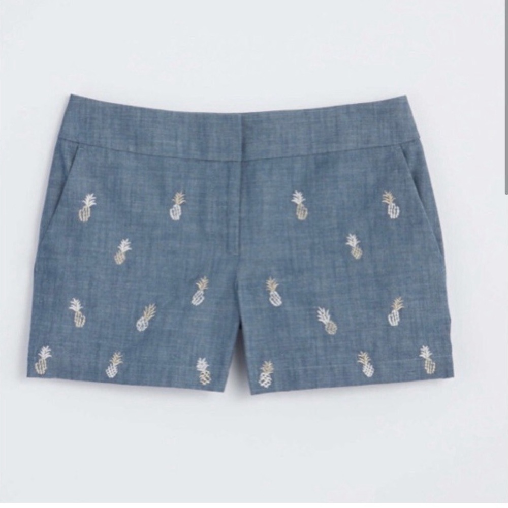 LOFT Pineapple Embroidered Chambray Riviera Shorts